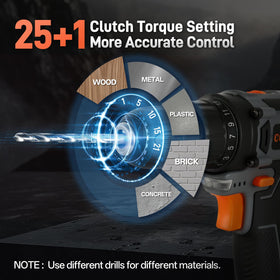 COMOWARE cordless drill set 3/8-inch chuck close-up showing easy bit changes.
