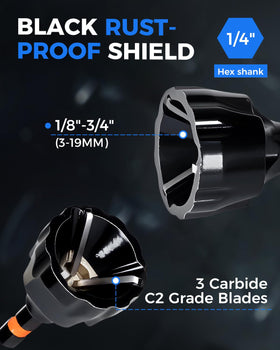 COMOWARE deburring tool mounted in drill for safe operation
