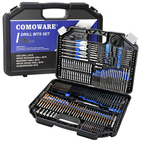 COMOWARE drill bit set 246pcs with organized case for easy tool access.