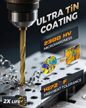 COMOWARE HSS titanium-coated bits deliver sharp edges for clean holes.