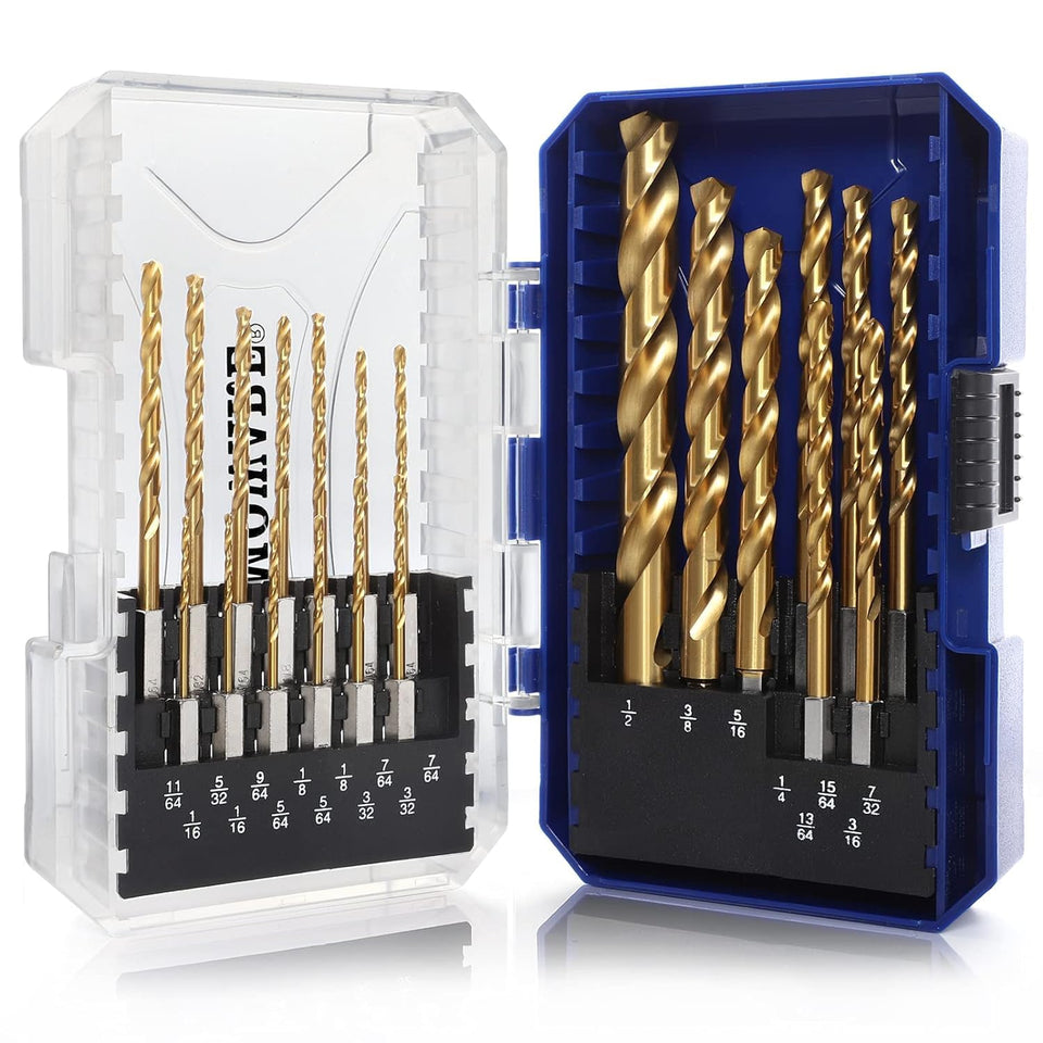 COMOWARE 21-piece impact drill bit set in case, organized for quick access.