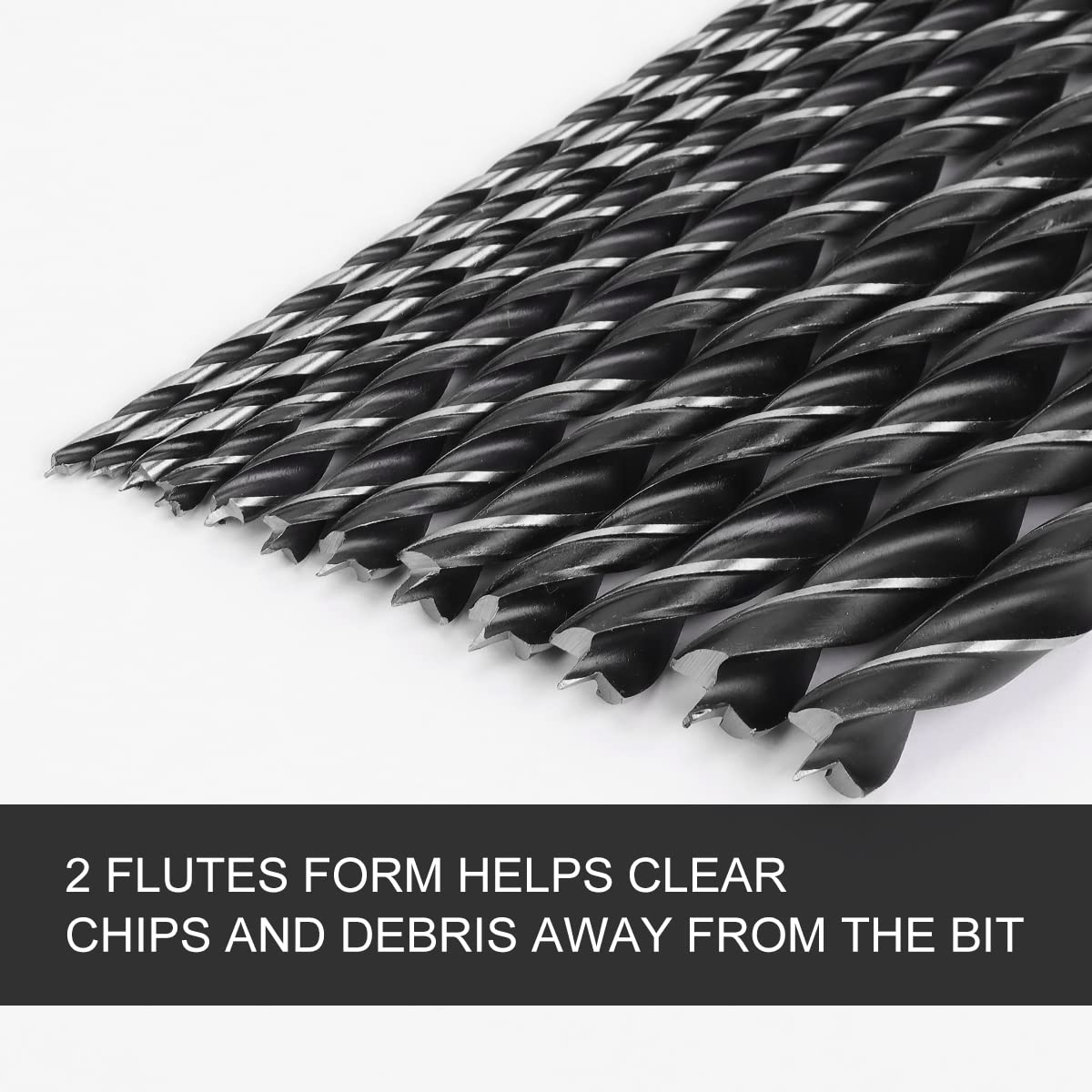 Long COMOWARE drill bits provide clean starts for wood and plastics.
