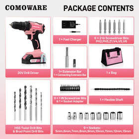 COMOWARE pink drill with 1500mAh battery for long-lasting power