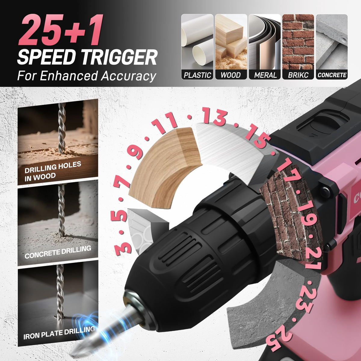 COMOWARE pink drill chuck in action for quick bit changes