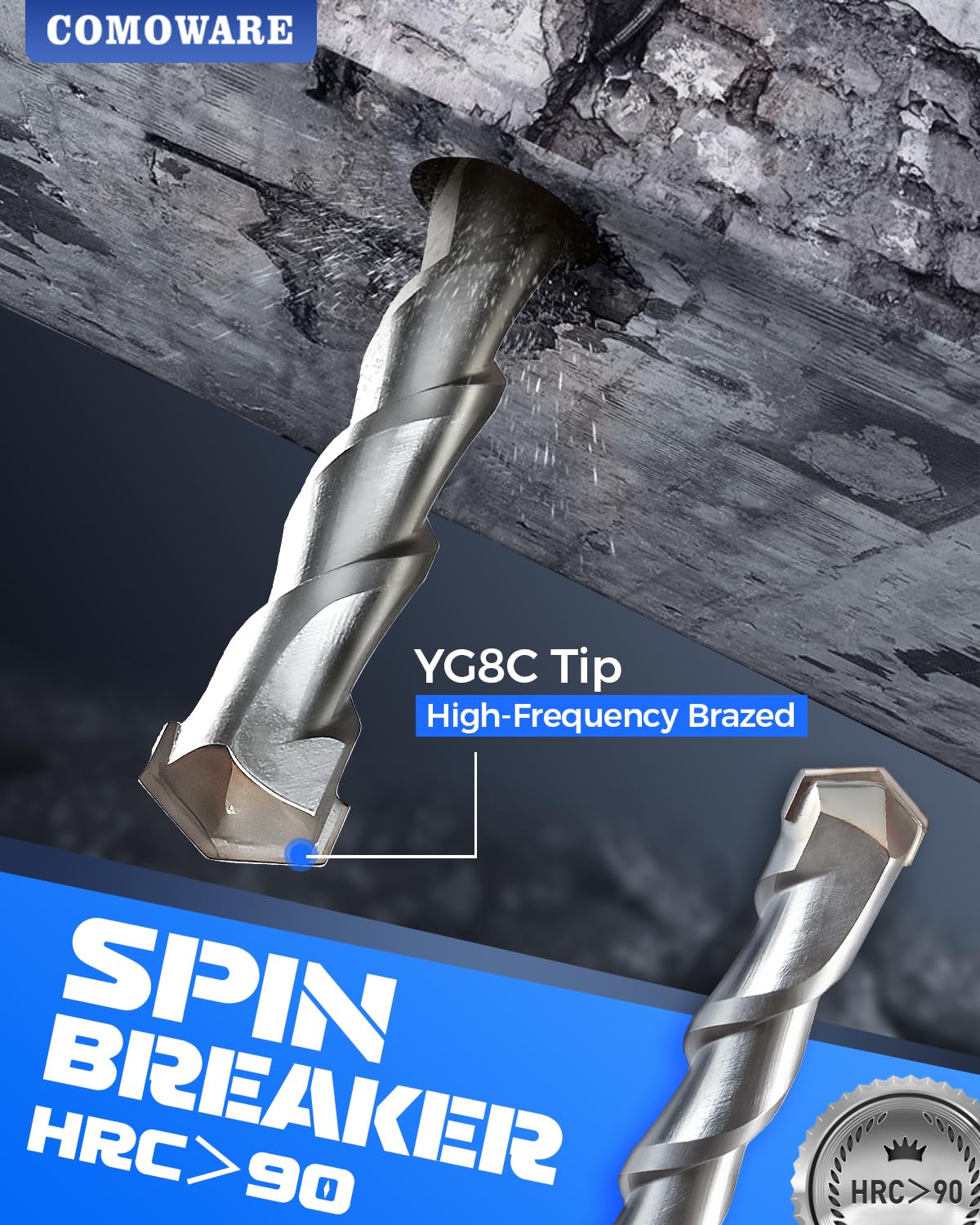 COMOWARE point chisel for precise material breaking in concrete.