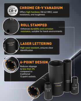 COMOWARE SAE sockets 5-32-9-16 for versatile automotive repairs