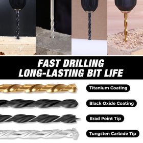 COMOWARE titanium HSS drill bits deliver extra durability for wood and metal.