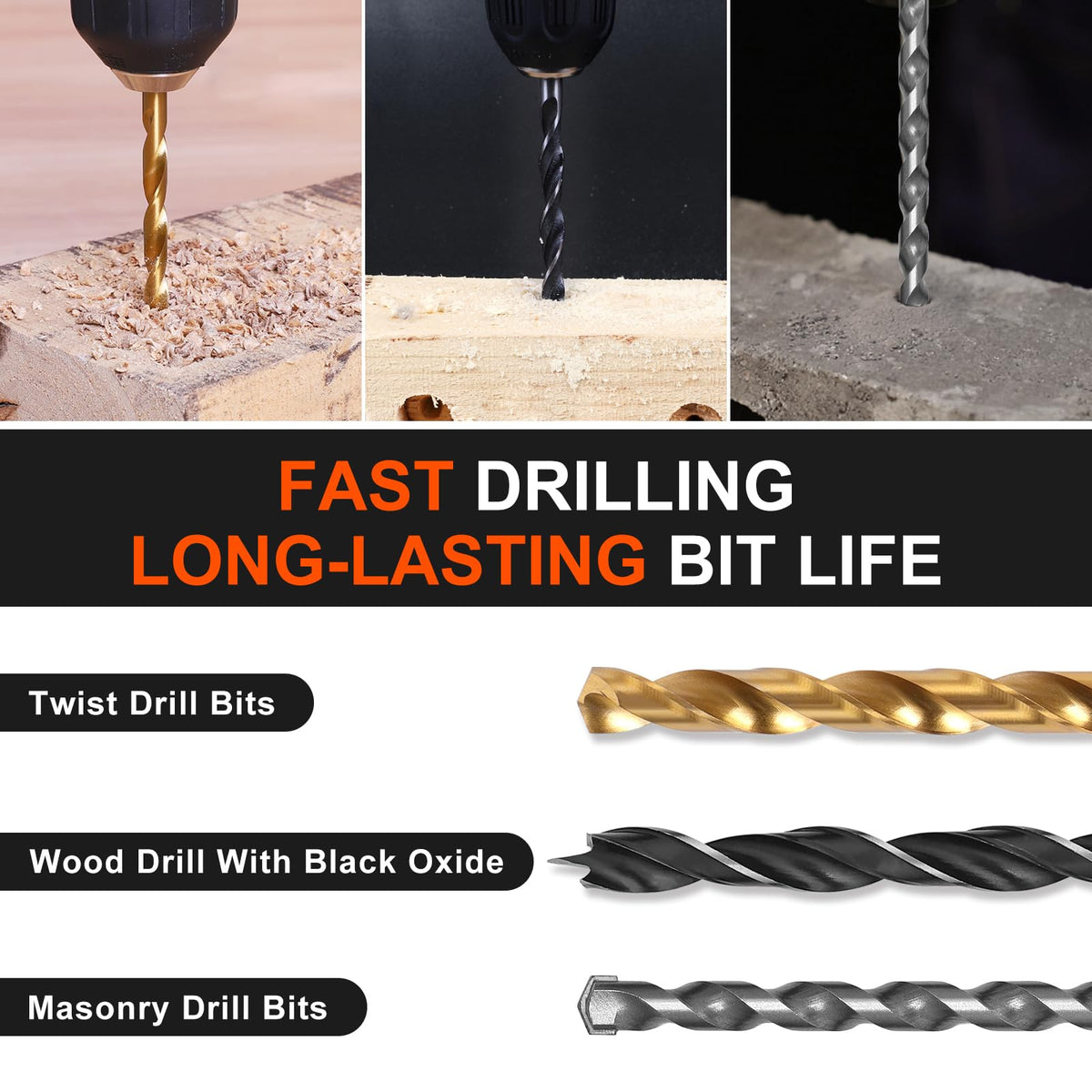 COMOWARE wood drill bits for clean holes from soft to hardwood.
