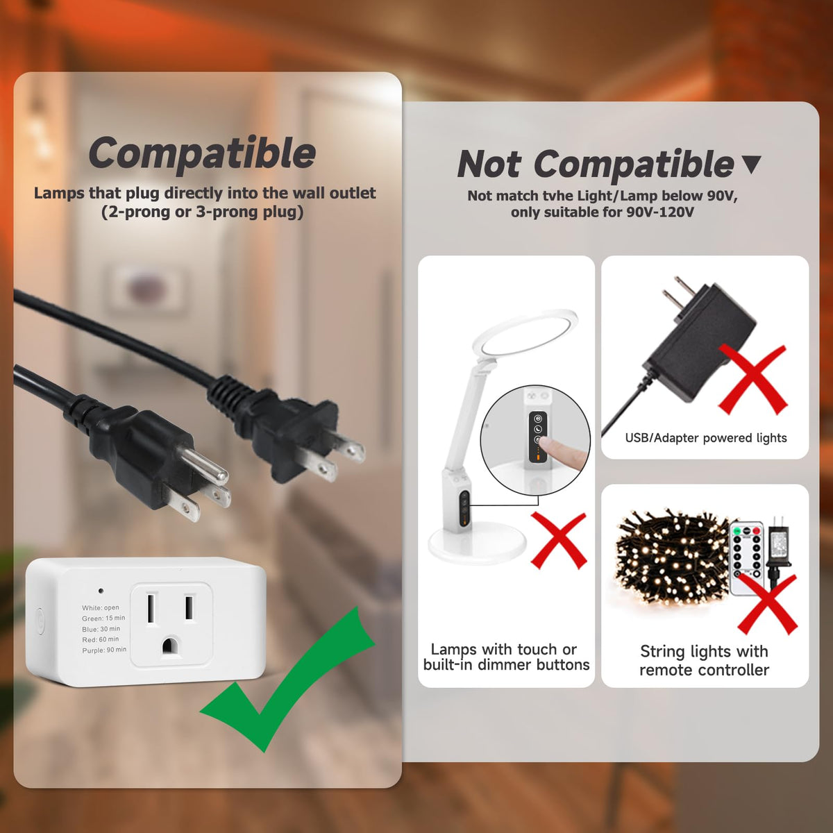 Comyan dimmer with 100 ft range for convenient outlet control.
