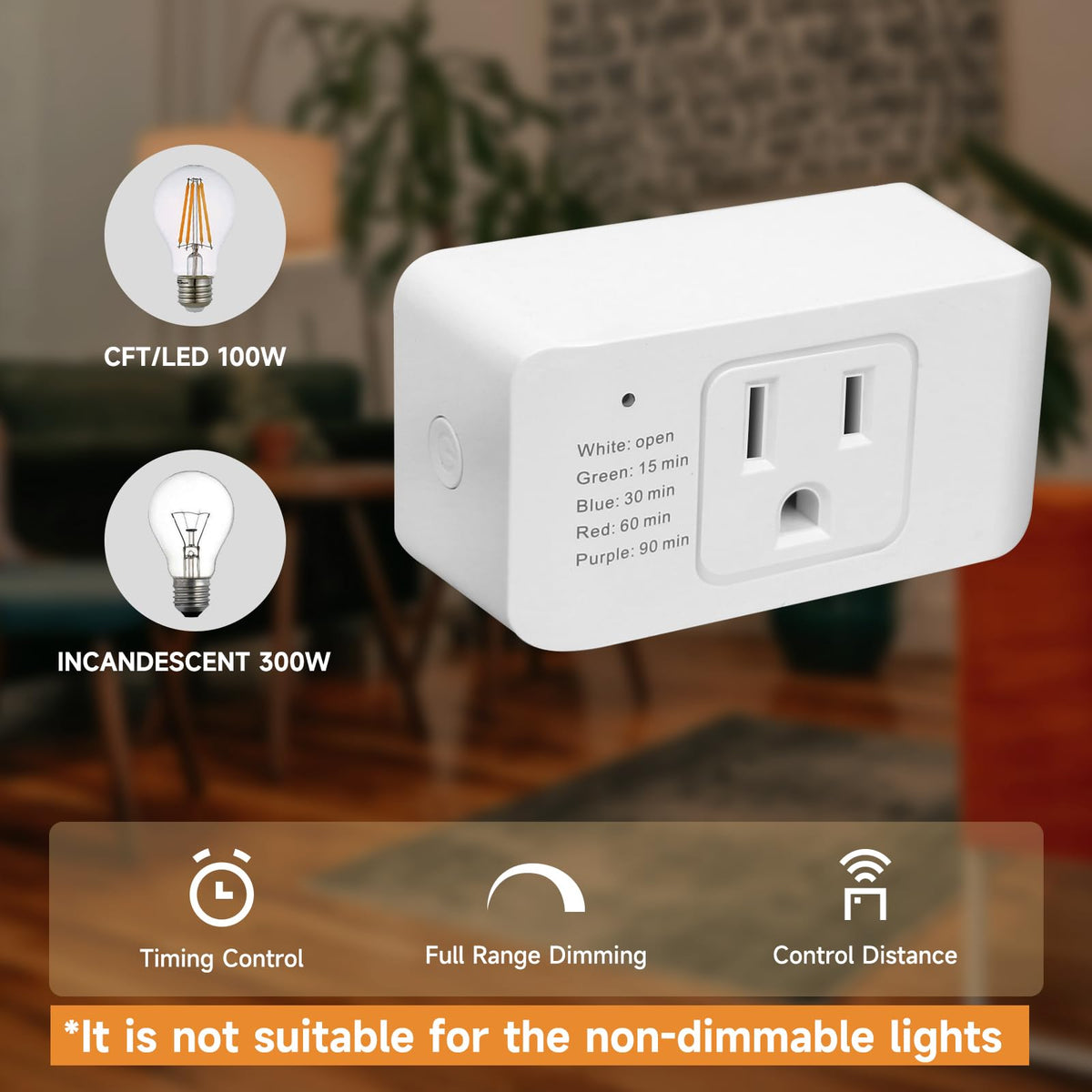 Comyan dimmer supports 2-3 prong adapters for compatible lamps.