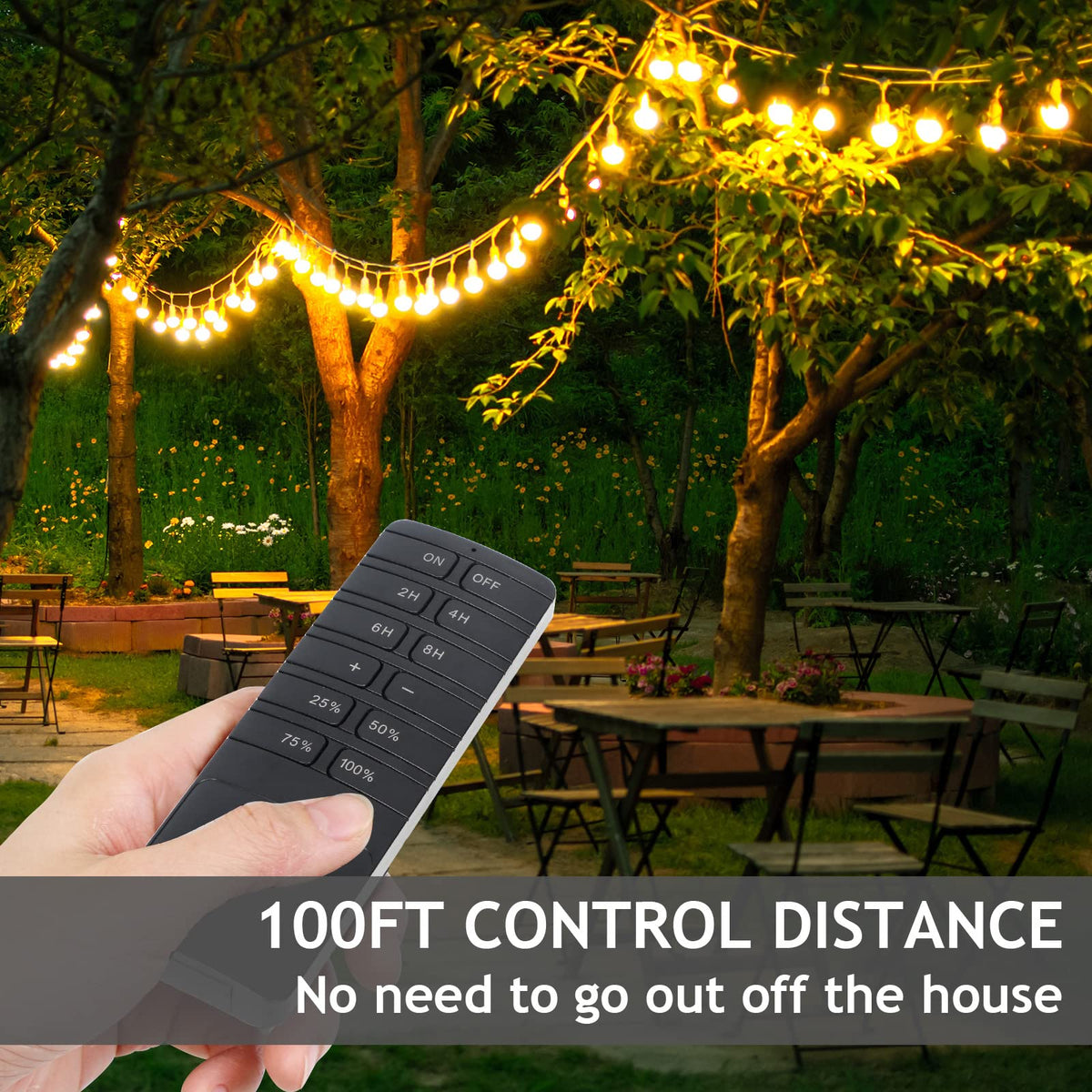 Comyan patio lights setup featuring dimmer and remote control