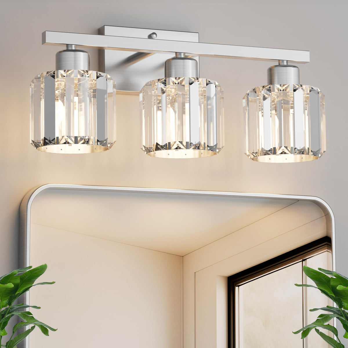 comzler 3-light bathroom fixture over mirror with brushed nickel finish for bright reflections.