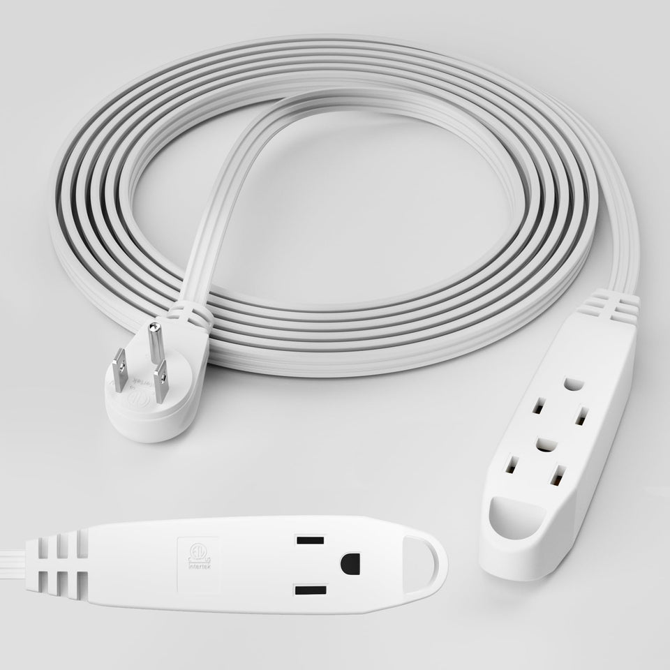 Conable 3-outlet flat extension cord front view for a tidy desk setup