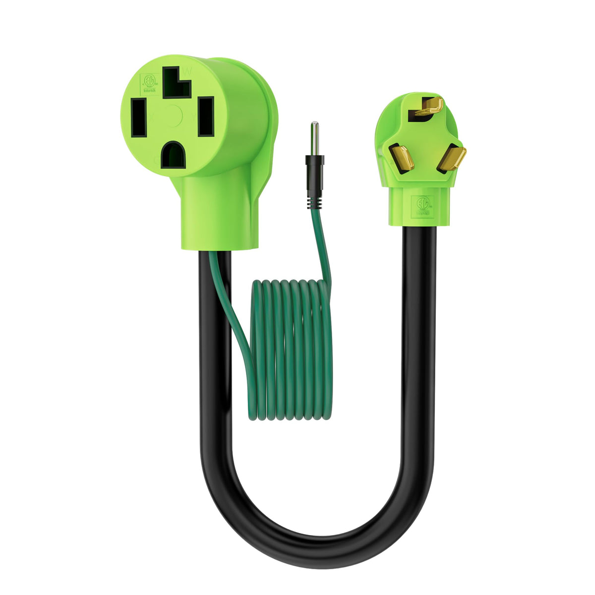 Conable 4-to-3 prong dryer adapter with a 90-degree angle for easy installation.