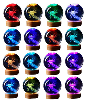 Conalisk axolotl crystal ball on wooden base for stable night glow.