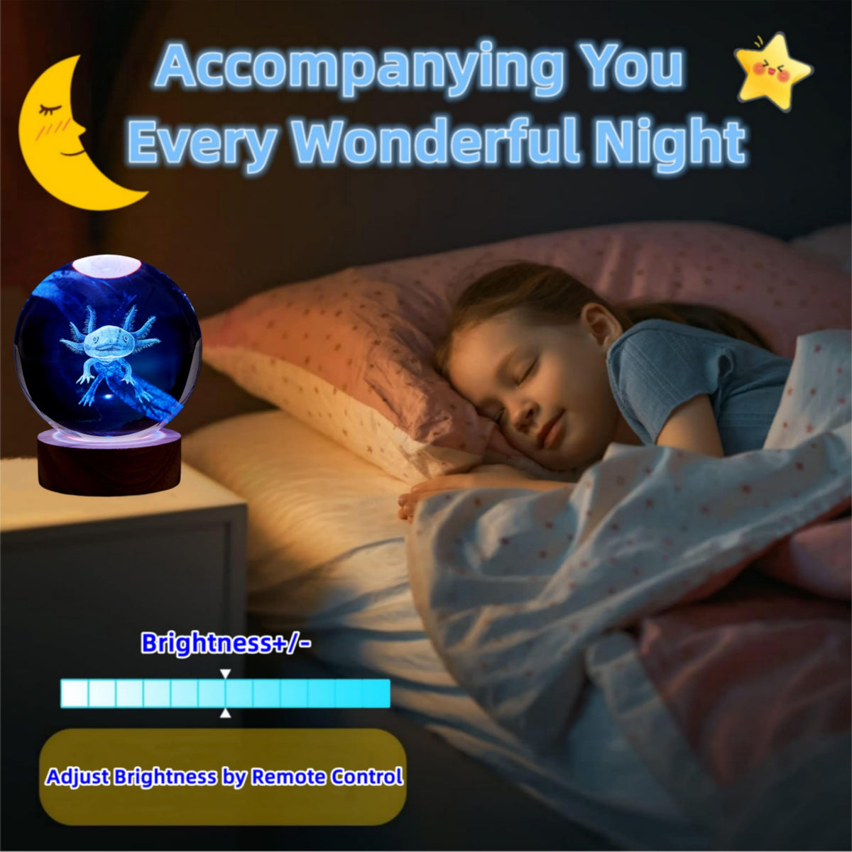 Remote control lets you switch colors on the Conalisk axolotl lamp.