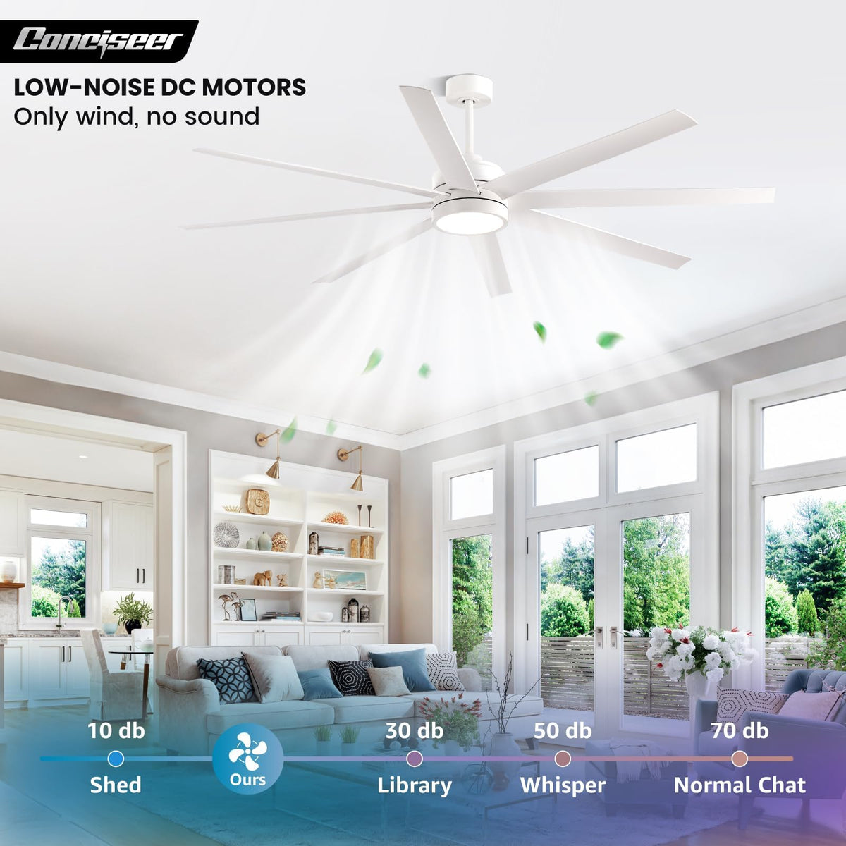 Conciseer 72-inch ceiling fan with lights provides ambient room illumination