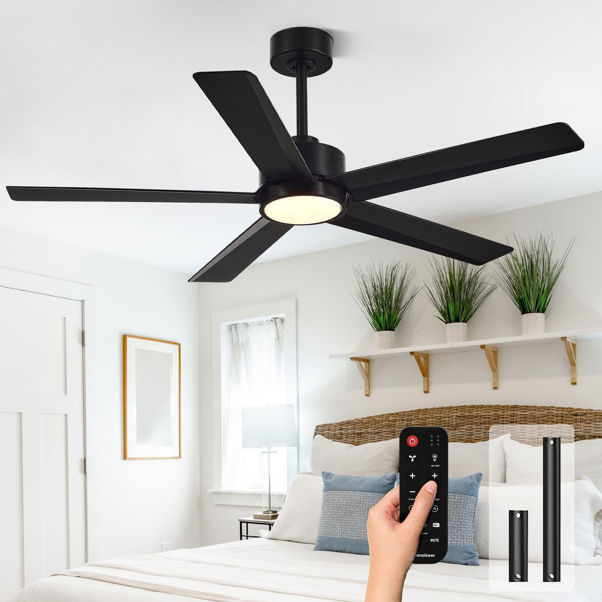 Conciseer 52-inch fan with light in black for large living rooms