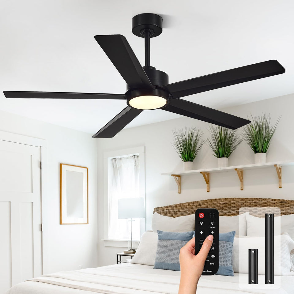 Conciseer 52-inch fan with light in black for large living rooms