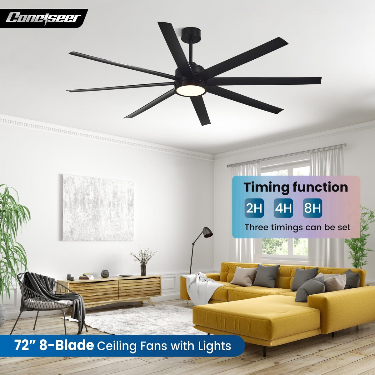 Conciseer quiet DC motor ceiling fan reduces noise for bedrooms and offices.