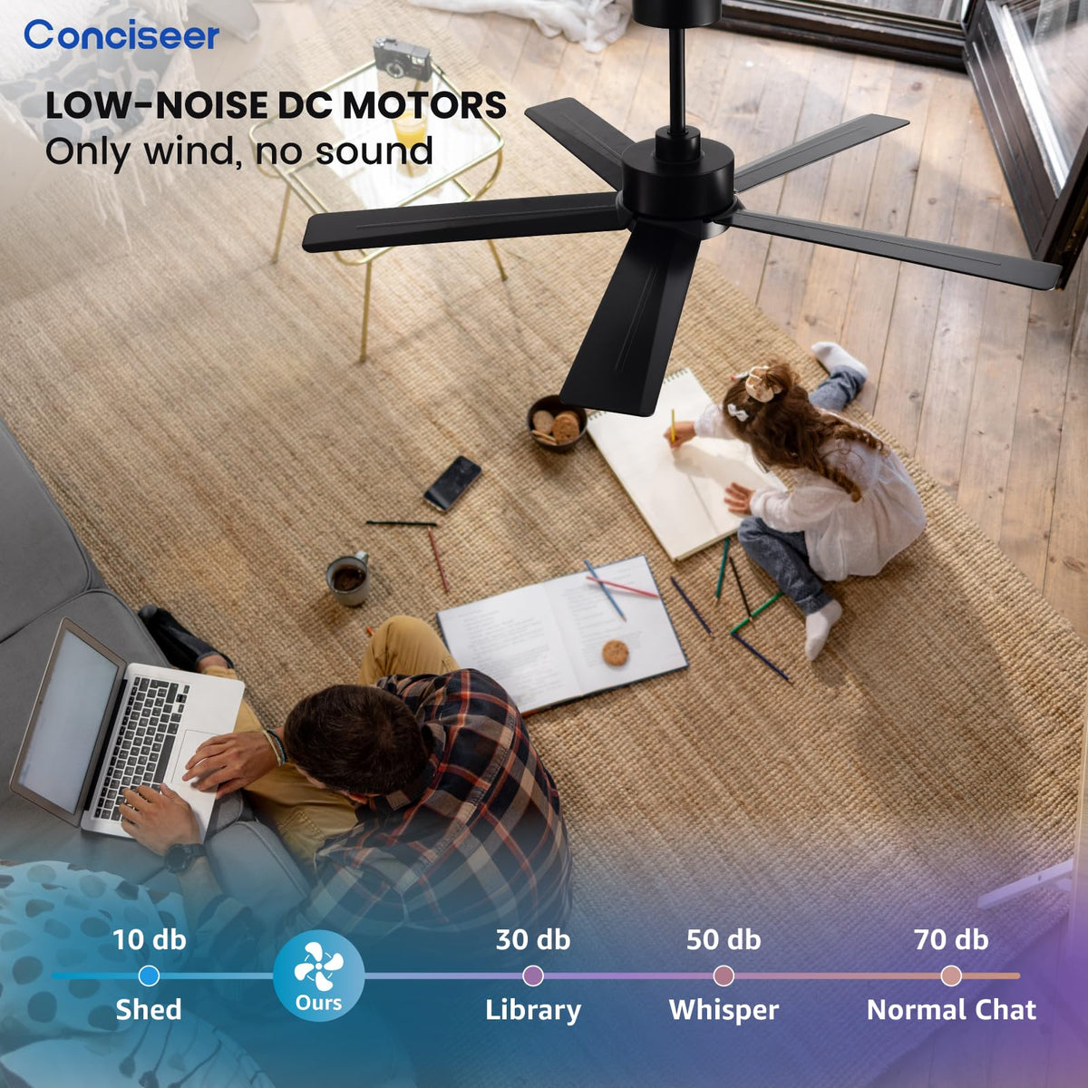 Conciseer remote control interface for light and fan adjustments
