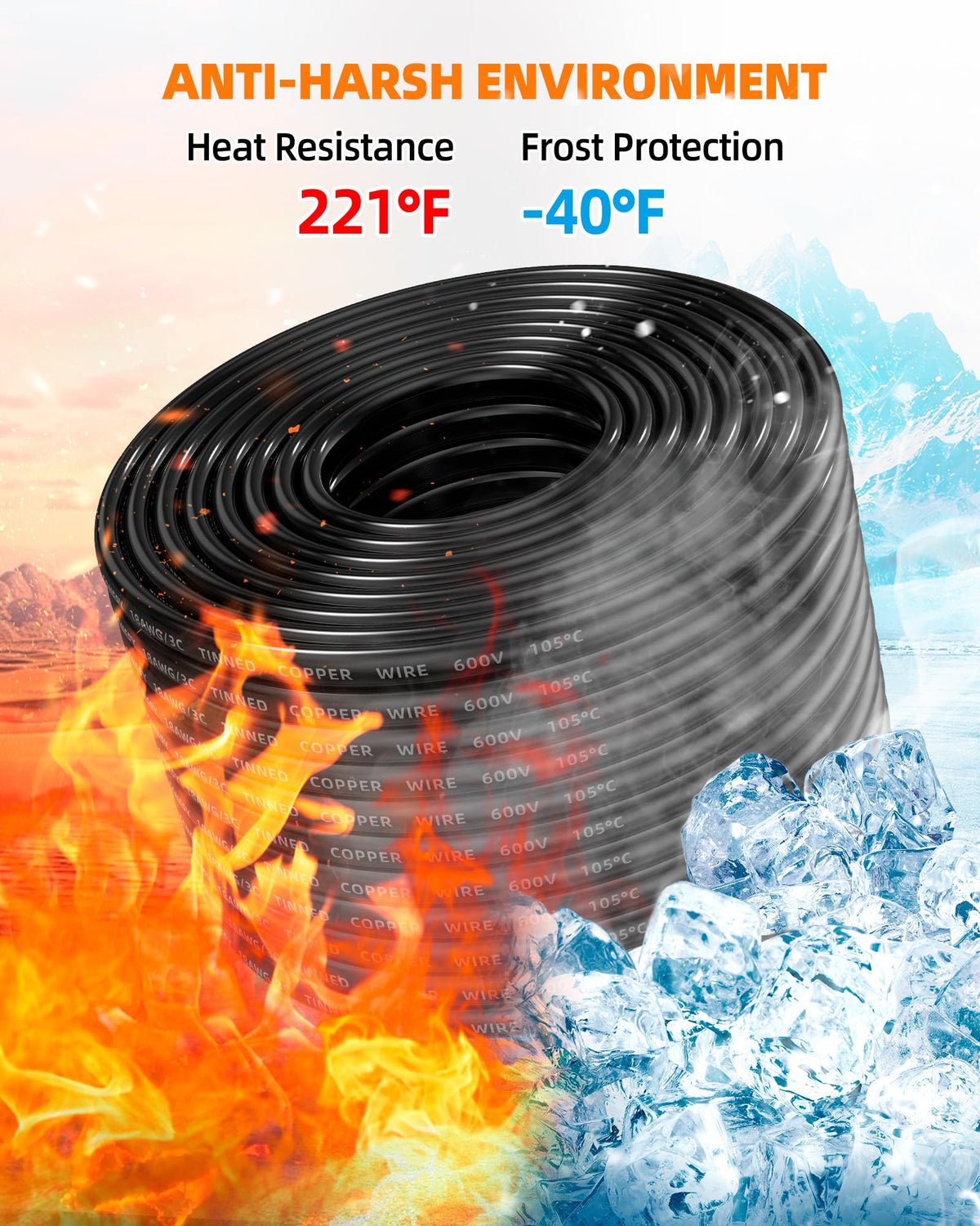 CONEPY 16 AWG 3-conductor wire with heat shrink tubes improving insulation.