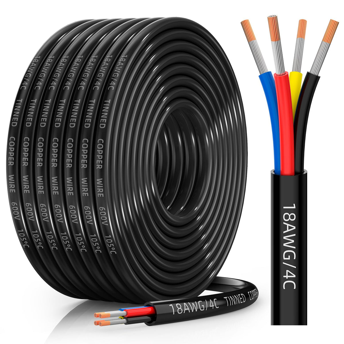 CONEPY 18/4 wire close-up reveals tinned copper strands for reliable low-voltage power