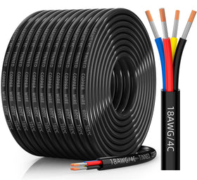 CONEPY 18AWG four-conductor wire on a 100ft spool, ideal for long low-voltage runs in automotive or solar setups