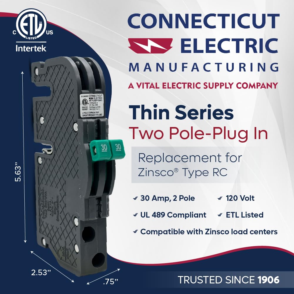 Connecticut Electric RC3830 installed in Zinsco panel, ETL-listed safety.