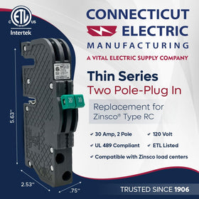 Connecticut Electric RC3830 installed in Zinsco panel, ETL-listed safety.