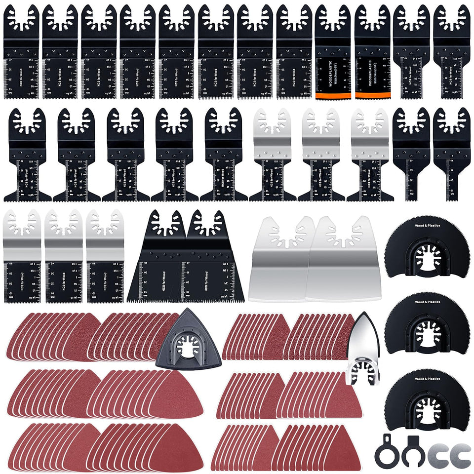 CONNOO 158-pack oscillating blades kit for versatile cutting and sanding.