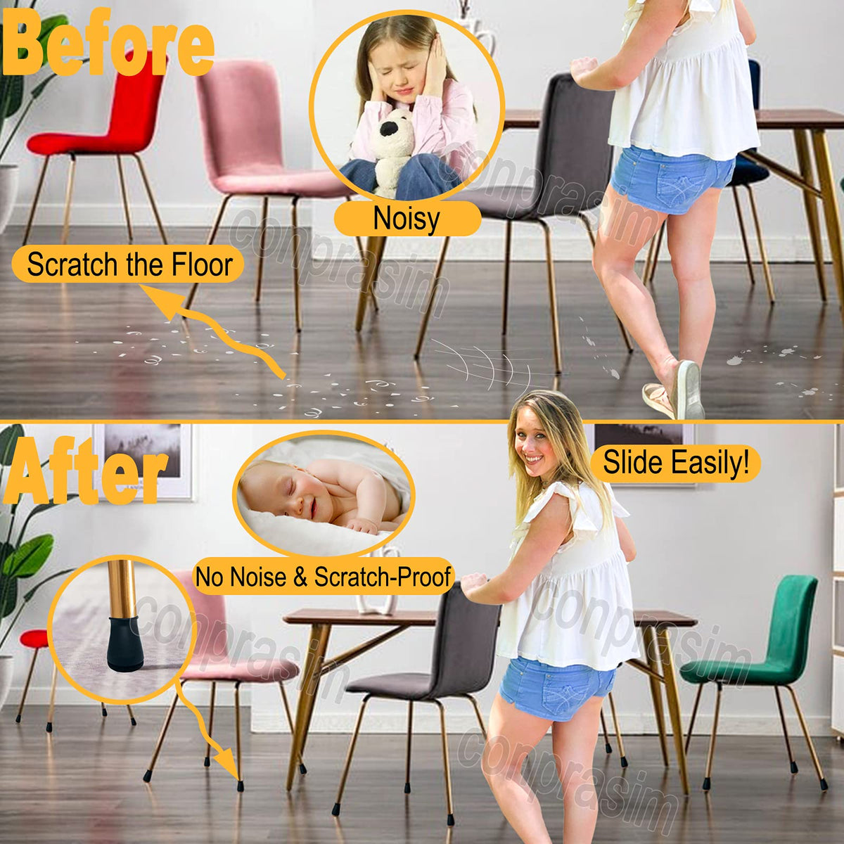 Conprasim soft felt bottom reduces friction for floors