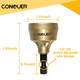 CONQUER thread cleaner and reamer smooths internal threads for easier nuts.