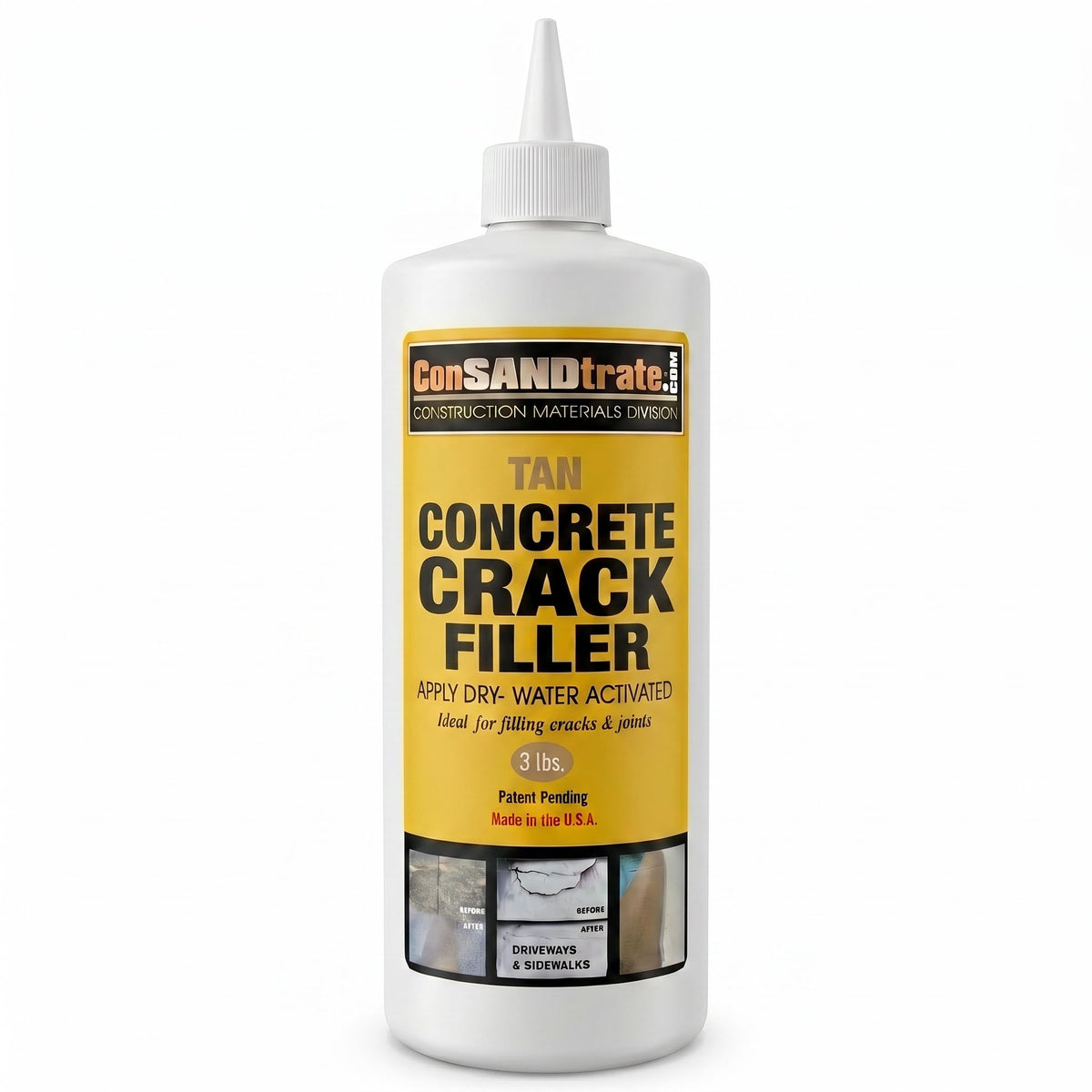 ConSandtrate concrete crack filler gray 3lb bottle enables easy driveway crack repair with lasting results.