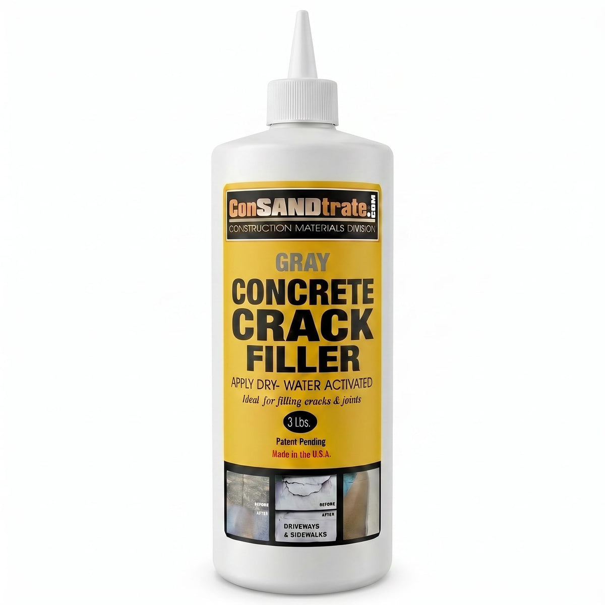 ConSANDtrate gray bottle ready for crack filling on driveways