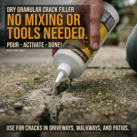 Pour action shows polymer filler sealing concrete cracks