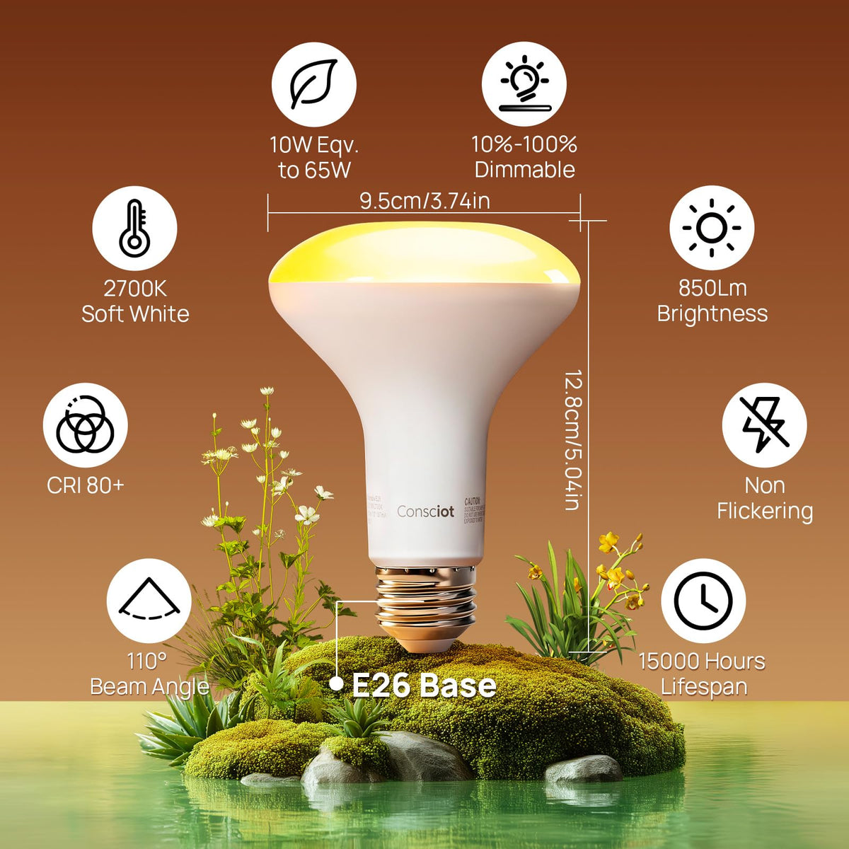 Consciot BR30 LED bulb installed in recessed can lighting