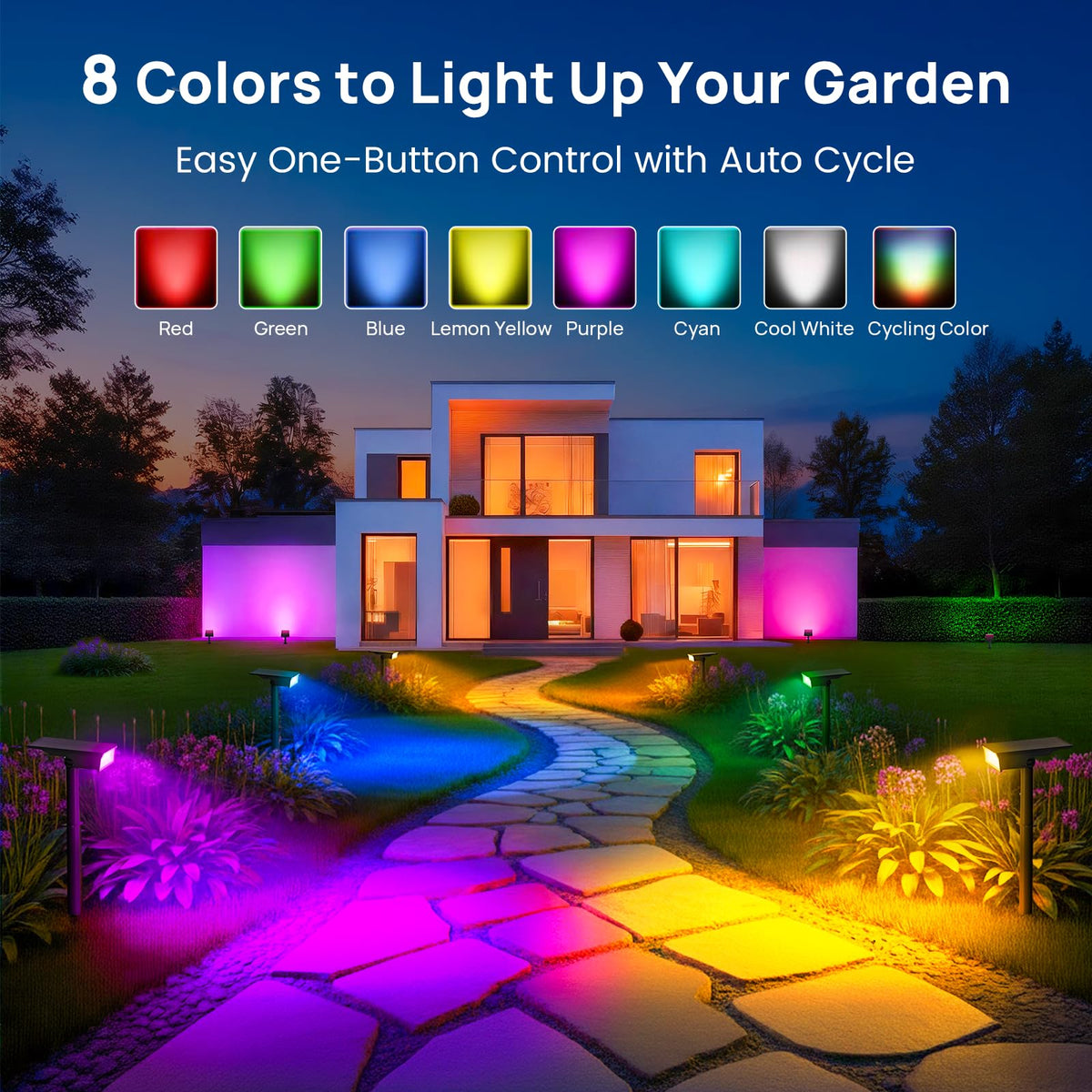 Consciot solar lights with eight modes for colorful garden ambiance