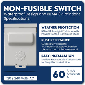 ControlGear 60A pullout disconnect side view highlighting weatherproof design