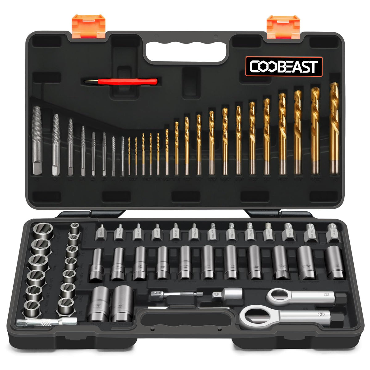 Coobeast 72pcs bolt extractor kit box ready for removal tasks