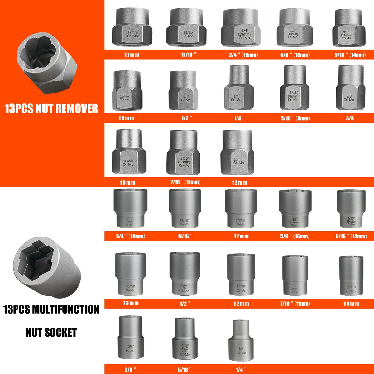 Coobeast 3/8 inch drive adapters complement the nut remover system.