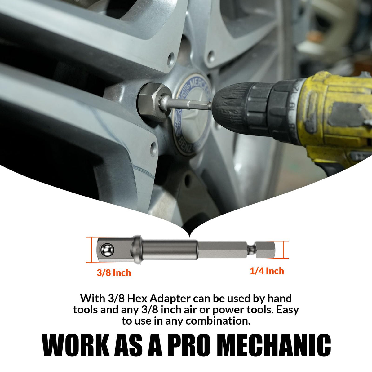 Coobeast set connects to tools via 3/8 inch drive adapter for versatility.