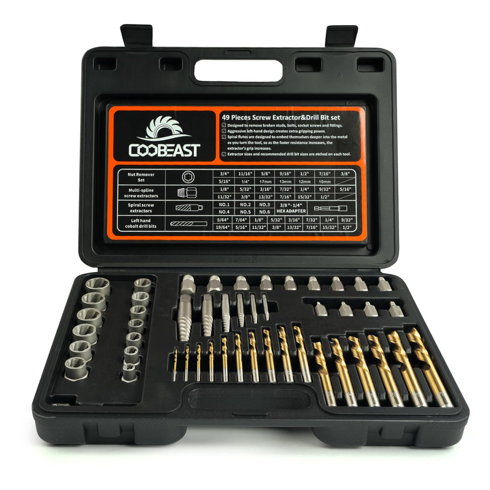 Coobeast bolt extractor kit in case for organized DIY repairs