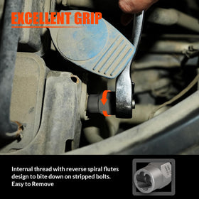 Coobeast extractor removing a lug nut with strong bite design.