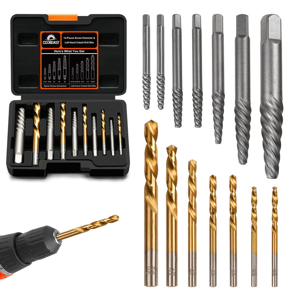 Coobeast damaged screw extractor set in box for organization and quick access