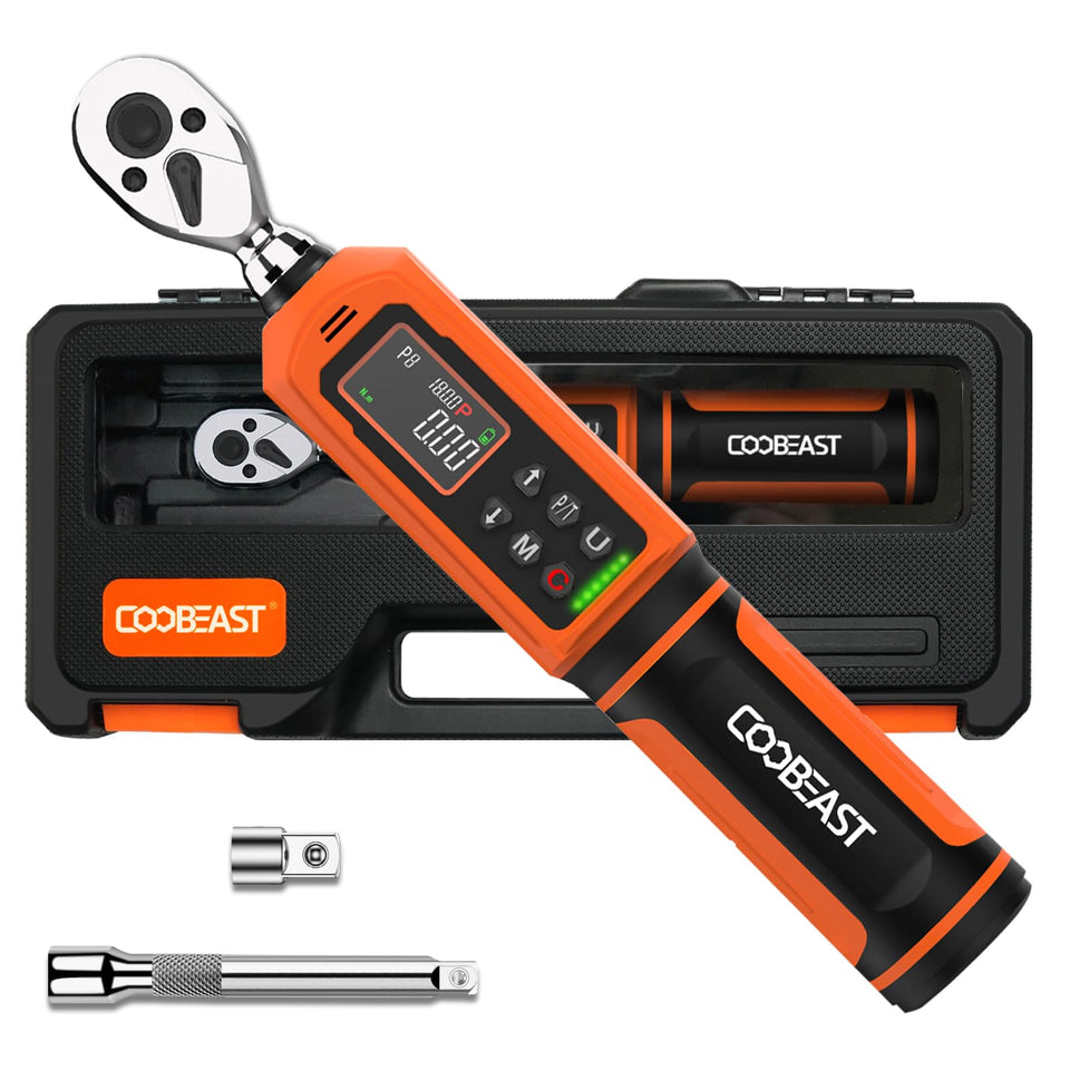 Coobeast digital torque wrench with 1/4 drive display showing precise readout.