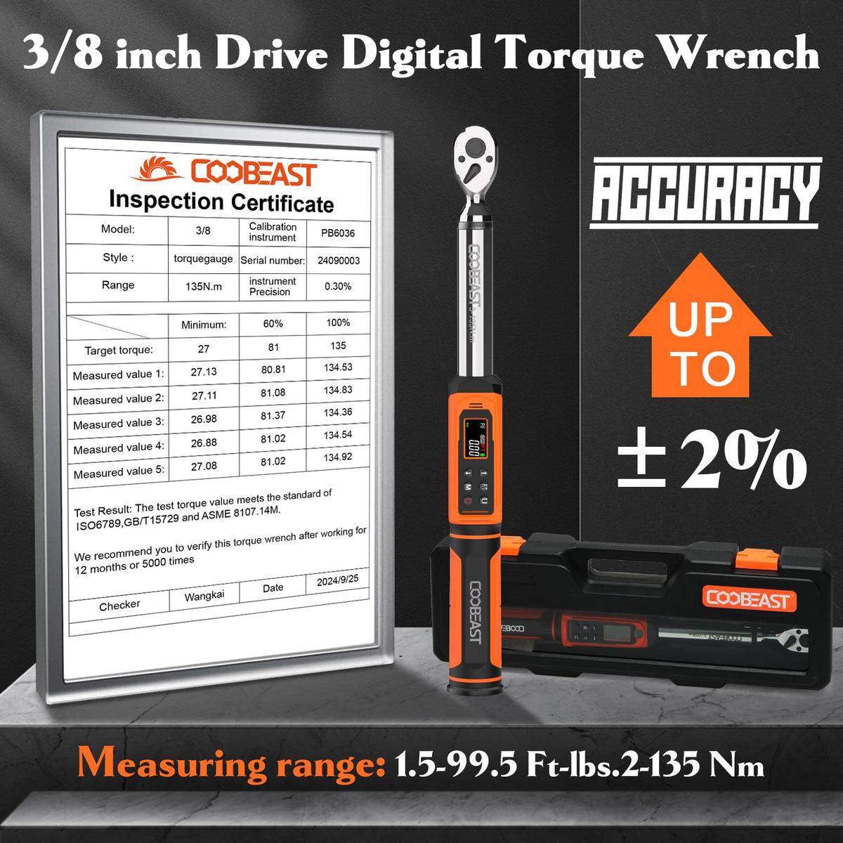 Coobeast torque wrench buzzer and LEDs warn when preset torque is reached.