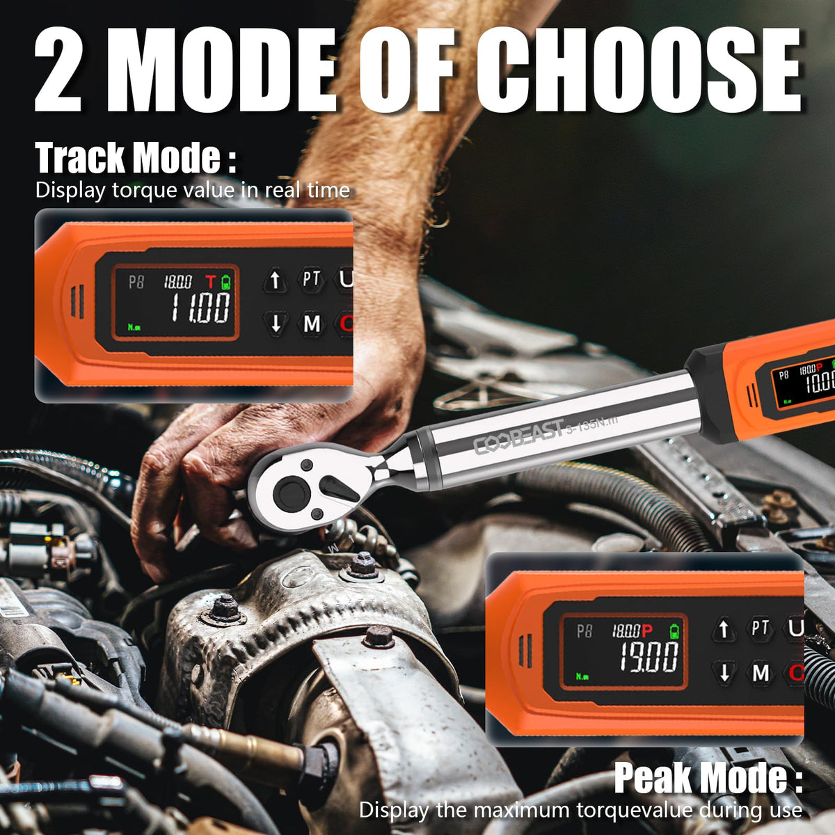 Coobeast torque wrench in use on bike or car for precise torque control.