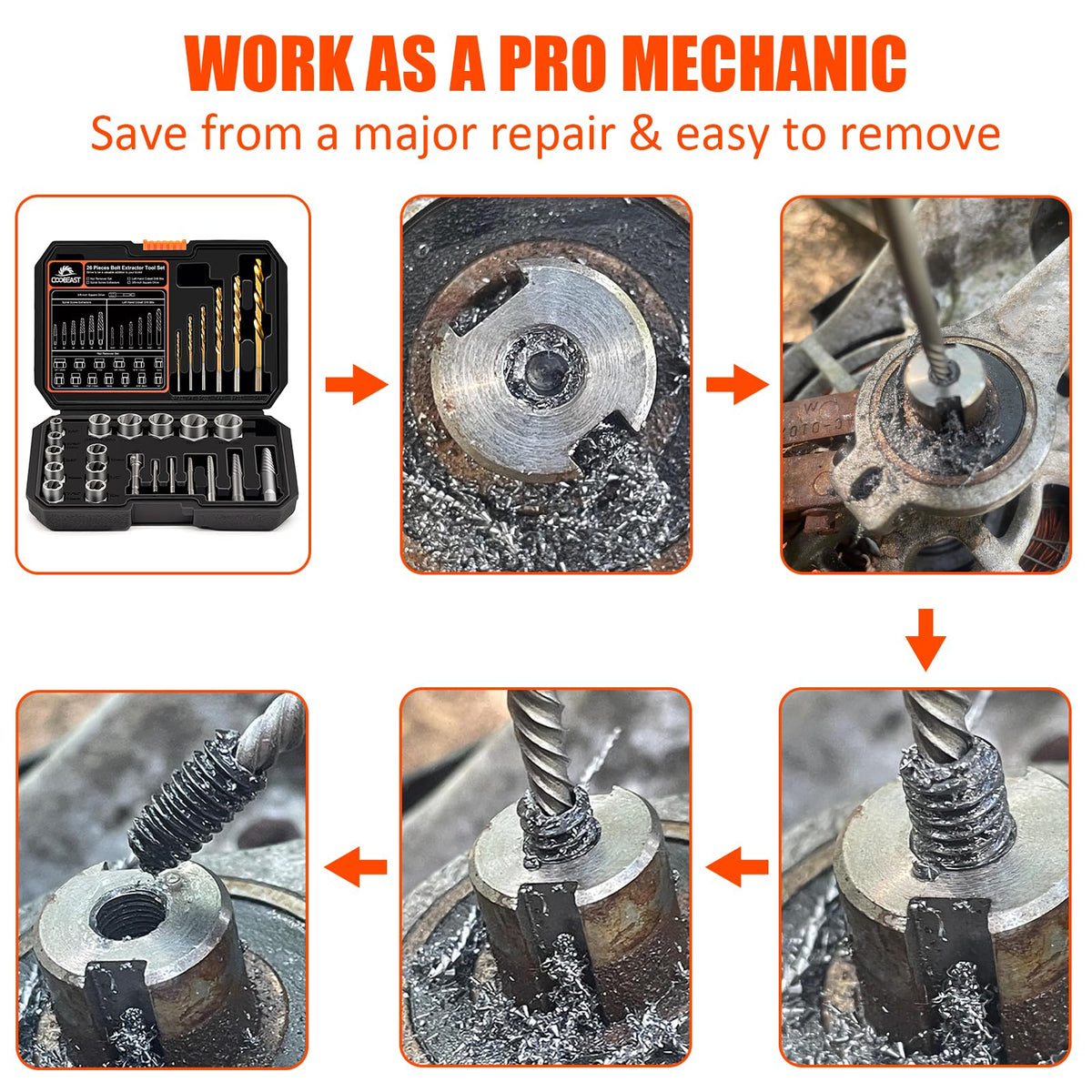 Coobeast left-handed drill bit enables reverse removal.