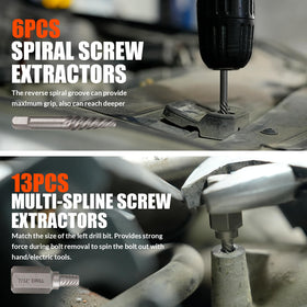 Coobeast spiral extractors reach deep fasteners for thorough extraction.